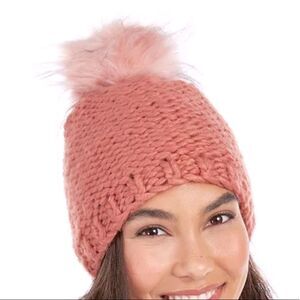 ECHO NEW YORK Dusty Rose Chunky Knit Pom Beanie